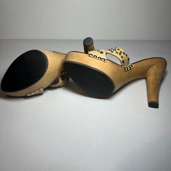 Jean-Michel Cazabat Platform Sandals Tan Leather Rhinestone 5 Inch Heel Sz 7.5 - Picture 9 of 12